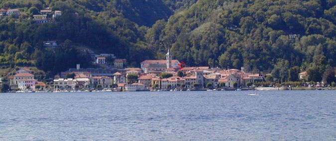 Pella from Lake Orta - red arrow indicates your apartment